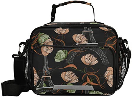 Wudan Night Paris France Romantique Noir Bento Isotherme Lunch Box Bag pour filles et garçons Lunch Bag Hot Food or Cooler Repas Picnic School Kids Tiffin