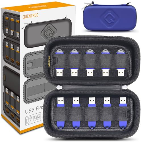 QUENZROC USB Stick Aufbewahrung Tasche für 20 Flash-Laufwerk USB Drive Case Organizer Schutz Hülle Aufbewahrungsbox - Blau