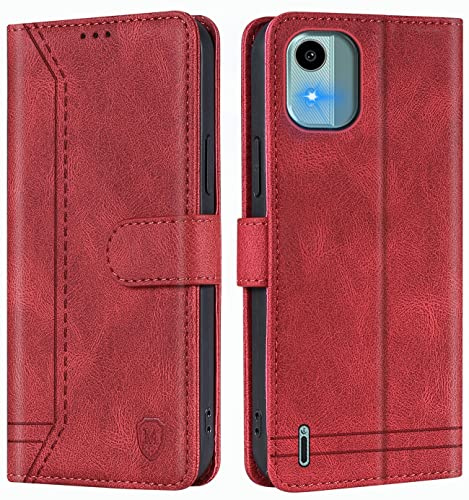 GoodcAcy Handyhülle für Nokia C12/Nokia C12 Pro/Nokia C12 Plus Hülle Handyhülle Leder Klappbar Schutzhülle Tasche Wallet Brieftasche Cover Flip Case für Nokia C12/Nokia C12 Pro Klapphülle Rot