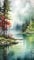 adrium Acryl-Bild 30 x 50 cm: Aquarelllandschaft mit See, Wald und Bäumen. Digitale Zeichnung. (204000488)