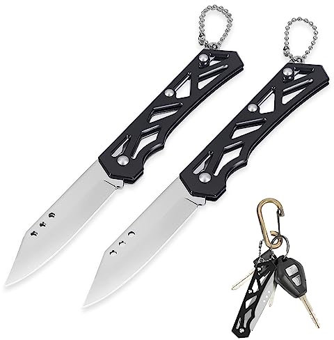 YiMai 2 Pezzi Coltellino Pieghevole Tascabile Piccolo con Moschettone, Coltello EDC per Tagliare Frutta, Campeggio, Raccolta Funghi, Pesca e Caccia (Nero)