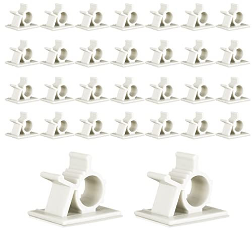 Viaky 30 PCS White Cable Clips, Self-Adhesive Cable Organisers, 4 Adjustable Sticky Cable Tidy Clips Wire Management Cable Holder for Car, Homes, Offices, Under Desk, Stage