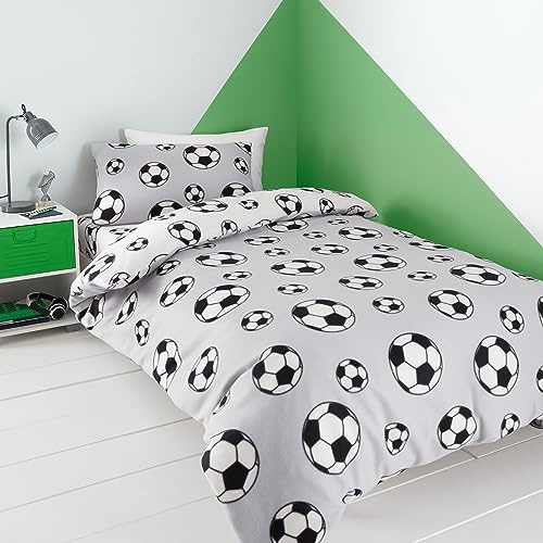 Catherine Lansfield Wende-Bettwäsche-Set mit Kissenbezügen, Fußball-Fleece, Grau