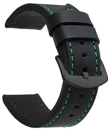 EcLusE Vintage-Uhrenarmband aus Leder mit Edelstahlschnalle, Schnellverschluss-Ersatzarmband für Damen und Herren, Schwarz Grün Schwarz, 20 mm