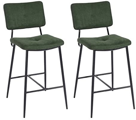 MEUBLE COSY Barhocker 2er Set Barstuhl Sitzhöhe 69 cm mit Lehne und Fußstütze aus Stoff Tresenhocker Bistrohocker für Bar Bistro Café Küche, Industriell, Grün