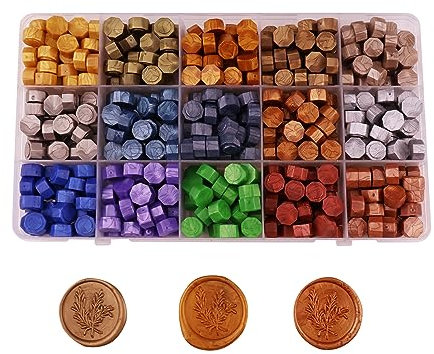 AMTOL 380 Stück Siegelwachs, 15 Farben von Wachssiegelperlen für Wachssiegelstempel, geeignet für Partyeinladungen, Umschläge, Grußkarten, Geschenkverpackungen (15 Metallic Farben)