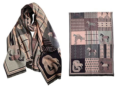 Schal Halstuch Damen Schals & TüCher FüR Damen Luxus-Winter-Imitation Kaschmir Schal Retro Krieg Pferd Muster Schals Männer Und Frauen Warme Schals Weibliche Tuch Wraps Schals & Tücher Für Damen ( Col