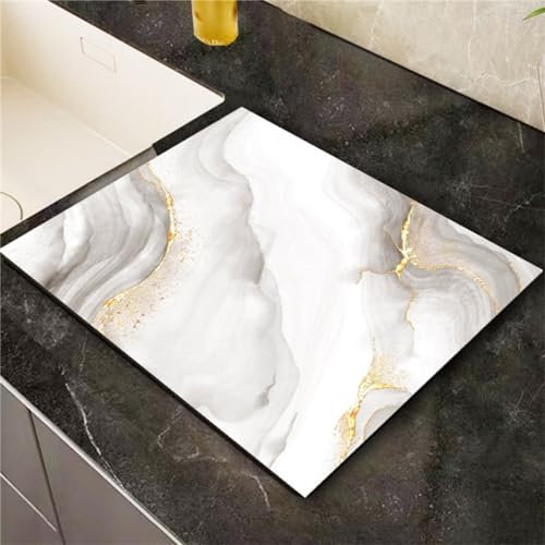 Fansu Alfombrilla Cocina Escurreplatos, Patrón Mármol Estera Fregadero Secado Rápido Alfombrilla Fregadero Cocina Alfombrilla Escurridor de Platos para Fregadero (40x50cm,Color Dorado)