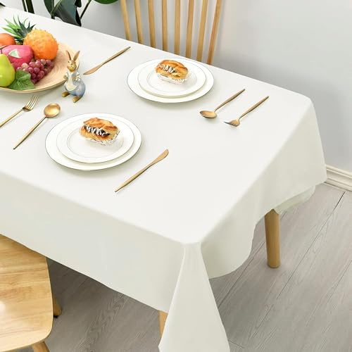 Hiasan Tischdecke Outdoor Wetterfest Abwaschbar, Creme 140x280cm | Tischdecken aus Polyester, Tischtuch wasserabweisend mit Lotuseffekt, Kratzfest für Esszimmer Restaurant Party Balkon Garten