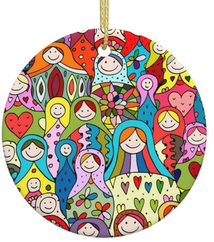 Weihnachtsschmuck für Baumdekoration, russische Nesting-Puppen, weiße Keramik, hängende Weihnachtsbaumschmuck, Kugel, Heimdekoration (kreisförmig)