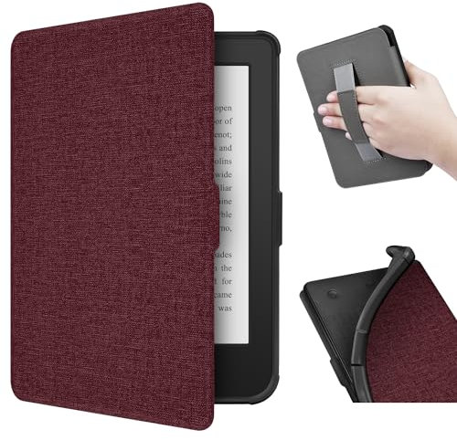 ERUNTO Coque pour Kobo Clara 2E 6 (Version 2022)/Tolino Shine 4, Coque en TPU avec Texture en Tissu et Dos de Ceinture, Coque magnétique avec Fonction Veille/réveil Intelligent (Bordeaux)