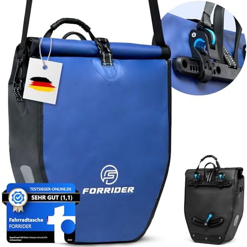 Forrider Fahrradtasche Wasserdicht für Gepäckträger [25L Volumen] mit Schultergurt | Gepäckträgertasche | E-Bike Fahrrad Tasche Packtasche hält an jedem Gepäckträger (Einzeltasche) (Blau)