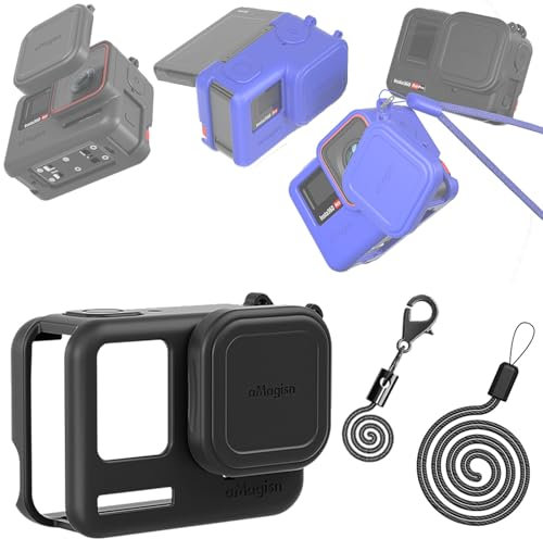 Fenmaru Silikonhülle Schutzhülle Shell Kompatibel mit Insta360 Ace/Ace Pro Kamera mit Lanyard Lens Cap Zubehör (Ace Pro,Black)