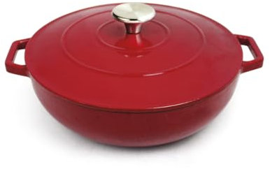 Qdesign - Cast Steel Pot Oval Individual 25 cm - Capacity 4.2 L - Cast Lid with Stainless Steel Knob - Suitable for Induction Cookers - Oven Safe - Red