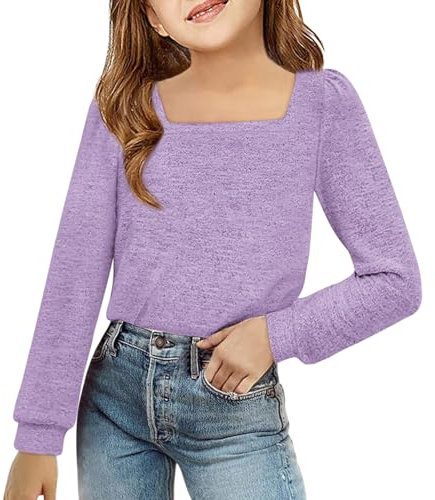 Haloumoning Maglia a maniche lunghe da ragazza, maglione, camicetta a tunica, per il tempo libero, maglione allentato, per bambini, Lilla, 5-6 Anni