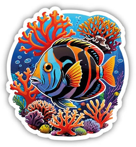 Samunshi® Fisch im Korallenriff Aufkleber Autoaufkleber für Motorrad Fahrrad Roller oder Auto Sticker Fahrrad Mtb Mountainbike Rennrad Comic Cartoon Tier Sticker 10cm Fisch im Korallenriff