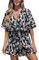 CUPSHE Women Jumpsuit V Neck Lace Up Romper Leopard Print Dolman Sleeves Short Wide Leg Casual Overall Playsuit Black Printed M