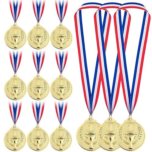CJBIN 12 Stück Medaillen, Medaille mit Gravur Trophäen Muster, Goldmedaille für Kinder Medaillen Kindergeburtstag, Metall Gewinner Medaillen Fussball Kinder Medalien für Sportwettbewerb Partys