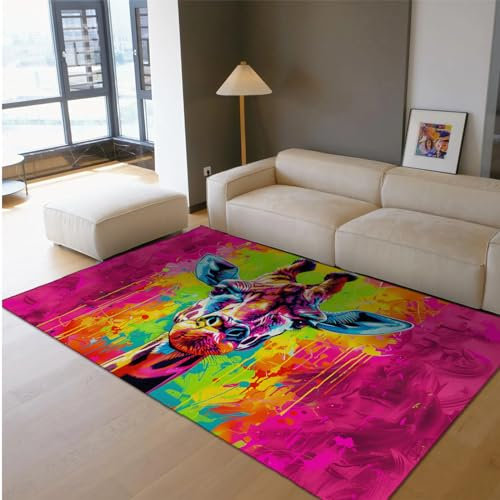 HOBBOY Luxus-Teppiche für Wohnzimmer Schlafzimmer Eleganter Teppich mit Phönix-Muster Teppich mit niedrigem Flor Bunte Wolken Türmatte Inneneingang 140 x 180 cm