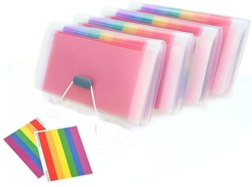 4 PCS Expanding File Folder, A6 Size 13 Pockets,Accordion Files Folder Filing Folders, Plastic Expandable Organizer Wallet Case with Colored Labels Index