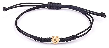 Black Initial Bracelet for Women Men Initial S Charm Letter Bracelets Black String Bracelets with Initials Handmade Rope Braided Bracelet Birthday Gifts (S)