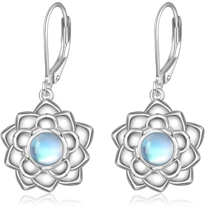 ONEFINITY Lotus Ohrringe 925 Sterling Silber Mondstein Lotus Ohrringe Lotusschmuck für Frauen