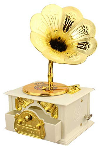 Corkwaw Grammophone Spieluhr, klassische Trompete, Kosmetik- und Schmuckbox, Heimdekoration (weiß)