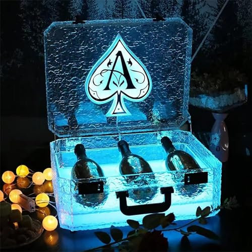 DSeenLeap Presentador de Botellas para Discotecas, Caja de as de Espadas LED Recargable, exhibidor de 3 Botellas de Vino Brillante, presentador de champán con Cerradura de combinación, para VIP