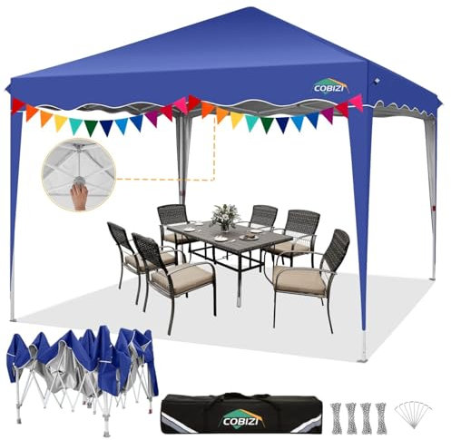 COBIZI Faltpavillon 3x3, Pavillon 3x3 Wasserdicht Stabil One Push UV-Schutz Outdoor Partyzelt Wellige Traufe Festzelt Zelt Gartenpavillon Pavillion Klappbar 3x3m Mit Tragetasche, Navy Blau