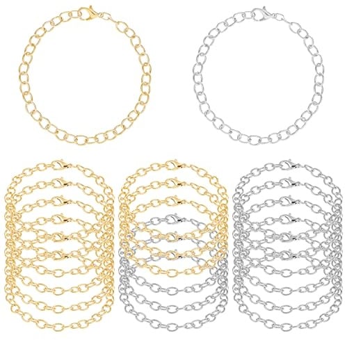 20 Pcs Chain for Jewellery Making Charm Bracelet Chain Link Bracelet with Lobster Clasps Alloy Bracelets Chains for Jewelry Making Gold Silver for Women Charms DIY Necklace Crafts Supplies