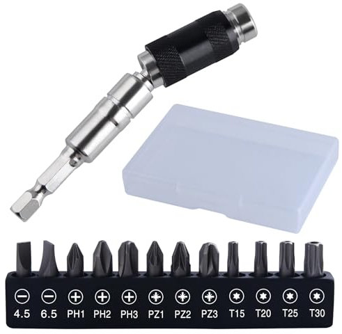 GOLD DEER Magnetic Pivoting Impact Screwdriver Drill Bit Magnetic Bit Holder 1/4 Hex Pivoting Bit Holder with Bits Rotary Drill Extension Bit Holder for Narrow Spaces or Corners