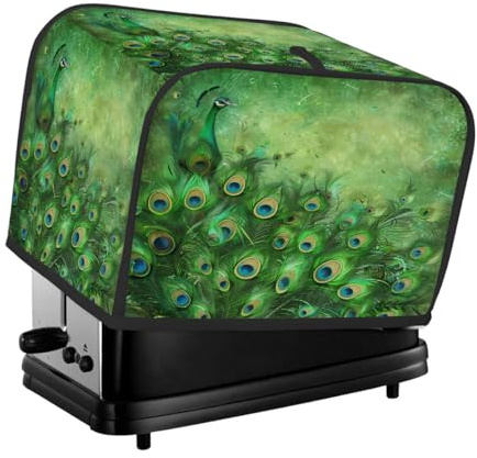 Toaster Cover 2 Slice, Green Peacock Feather Kitchen Accessories Anti Dust Waterproof, Bread Maker Cover