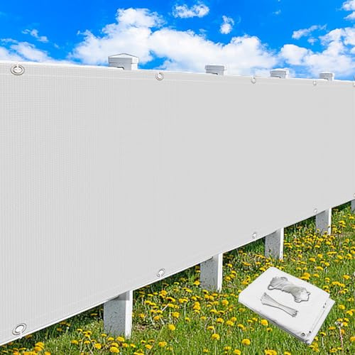 MEEYI Brise Vue Balcon 0.9x6m, Couverture de Écran Jardin Résistant à l'eau & aux Intempéries Pare-Vue Brise Facile d'entretien avec Oeillets et Cordons - Blanc