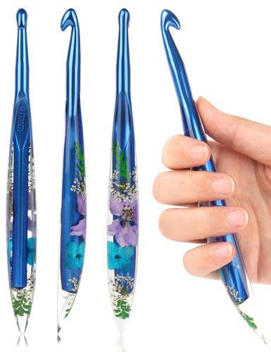 Coopay 9mm Crochet Hooks, Sparkly Floral Resin Crochet Hook, Ergonomic Crochet Hooks for Arthritic Hands, Tapered Metal Crochet Hook for Handmade Crocheting, for Beginners (9.0mm)