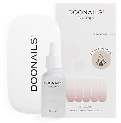 Doonails – Gel Strips Starter Spar Set für die 20-Minuten Gel-Maniküre – Inkl. Babyboomer Design, UV-Lampe, & Entferner-Öl – Natürlichstes Maniküre-Ergebnis für Zuhause – Für 2 Anwendungen