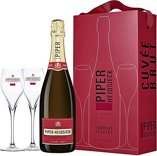 Piper-Heidsieck Piper-Heidsieck Champagne CUVÉE BRUT 12% Volume 0,75l in Geschenkbox mit 2 Gläsern Champagner (Packung mit 6)