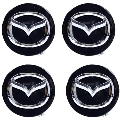 4 Stück 52mm schwarz Auto-Nabenkappe für Mazda 2, ABS-Kunststoff Flexibles Material für den perfekten Alufelgen-Look,Black