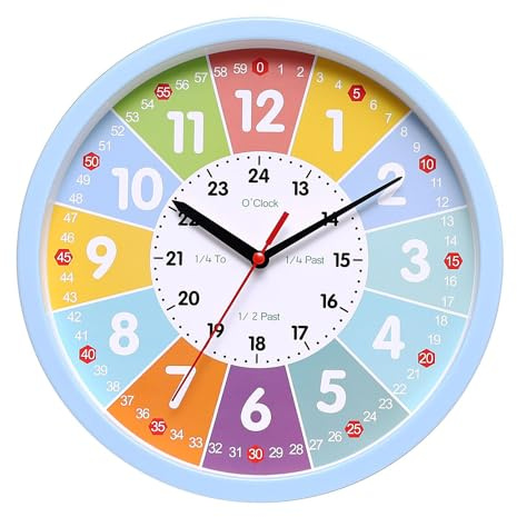 Analoge Kinderuhr ohne Tick Geräusche Wanduhr für Kinder, Lernuhr zum Lernen der Uhrzeit mit lautlosem Uhrwerk Kinderuhr zum Lernen der Uhrzei Deko Wand Uhr Kinderzimmer Lautlos für Mädchen Jungen