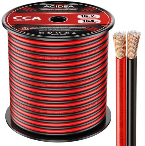 Acidea Speaker Cable - 16 Gauge 2 x 1.5mm² - 50m CCA Speaker Wire, Copper Clad Aluminum Audio Cables for Car Audio, Home Theater (Red/Black)