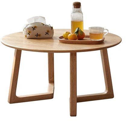 YESWOOD Runder Couchtisch aus Eiche Massivholz 75×75×40 cm | Wohnzimmertisch Modernes Design, Sofatischfür mit Stabile Winkelbein für Wohnzimmer, Eiche Natur