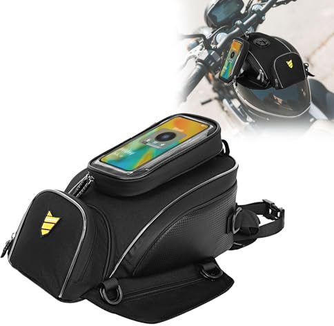 Motorcycle Tank Bag, 2-in-1 Waterproof Motorcycle Fuel Tank Bag with Detachable Touchscreen Phone Holder, Large Capacity Motorbike Bag with Straps for Travel