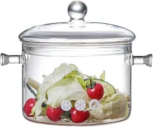 1500ml/50oz Glass Saucepan with Cover, Heat Resistant Stovetop Glass | Cooking Pot with Lid for Pasta Noodle, Soup, Milk, Clear Simmer Pot for Christmas Holiday Home Fragrance