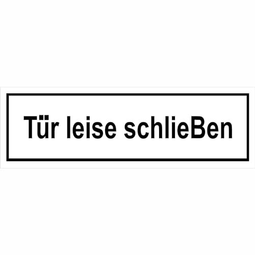Indigos UG Aufkleber Tür leise schließen - 25 cm x 7,00 cm - selbstklebender Sicherheits Aufkleber für Tür oder Wand - Warnschild für Gebäude, Hotel, Büro, Firma, Haus, Praxis