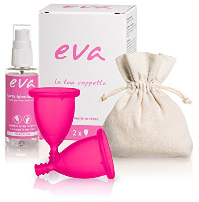 Dulàc - Kit 2x Coppetta Mestruale EVA Taglia Small + Taglia Large, Colore Rosa. Prodotta in Italia, Morbida, in Silicone Medicale Certificato. Incluso Sacchetto in cotone