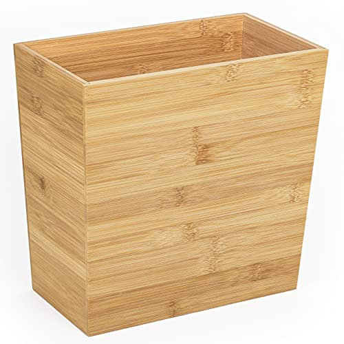 Woodluv Trash Can Slimline Waste Bin Paper Bin, Wastebasket Wooden Rubbish Trash Can for Home or Office