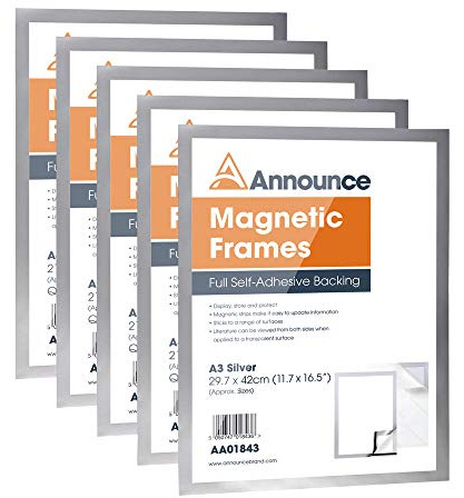 Announce Magnetic Frame A3 Silver (Pack of 5) AA01844