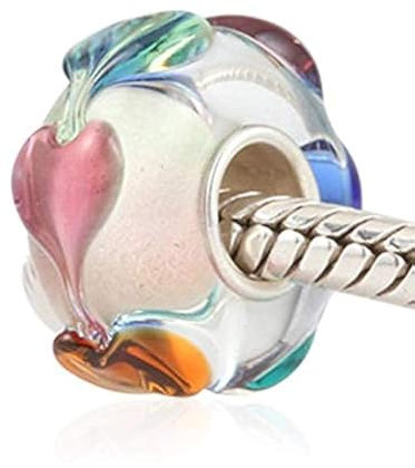 Abalorios para pulsera de cristal de Murano, plata de ley 925, flor y hoja para pulsera Pandora