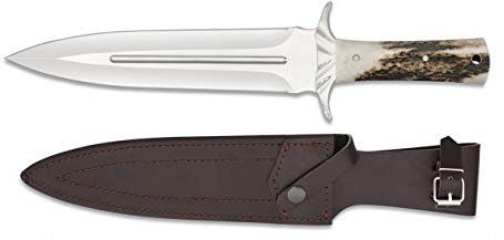 Cuchillo Mango Ciervo Total 37 cm para Caza, Pesca, Camping, Outdoor, Supervivencia y Bushcraft Albainox 32321 + Portabotellas de regalo