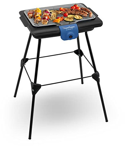 Moulinex Accessimo Barbecue électrique de table avec pieds, Barbecue d’extérieur, Nettoyage facile, Bac à eau, Réduction de la fumée et des odeurs, Fabriqué en France BG135812