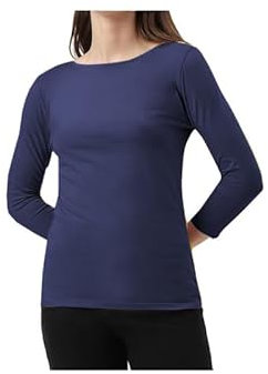 BODYWEAR LTD - Woman's Long Sleeve Round Neck T-Shirt Top - Stylish and Versatile - Casual Wear - Relaxed Fit - Everyday Comfort - Perfect Wardrobe Essential for All Seasons (Navy Blue, UK Size M/L)
